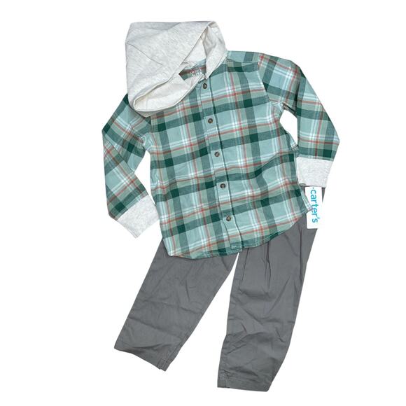 Carter's Green Plaid Hoodie and Pant Set 3T New with Tags - Picture 1 of 9
